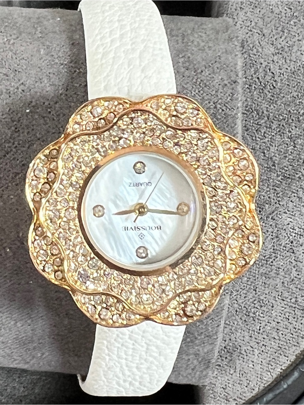 Quartz Floral Crystal Accent Watch - White Strap